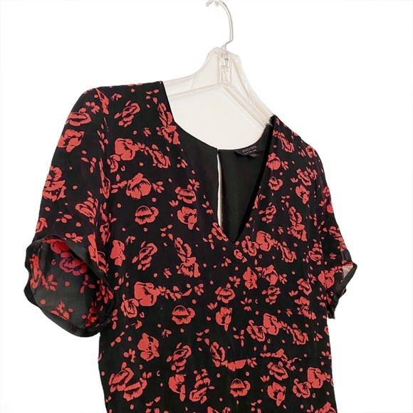 All Saints Luca Eira Red and Black Floral V Neck Dress - Picture 11 of 14